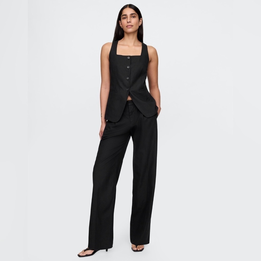 NWT! GAP Black 365 Low Rise Linen-Blend Trousers - Multiple Sizes 🖤 713962